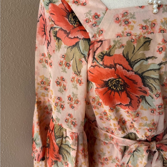 Floral Peach Dress with Bell Sleeves - Picture 7 of 7